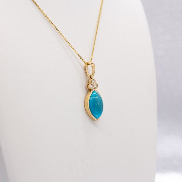 Sleeping Beauty Turquoise Pendant in 14K Solid Gold with Natural Diamond Accents - Picture 4 of 7